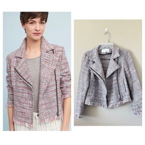cupcakes & cashmere Pink Multi Tweed Fringe Zip Blazer